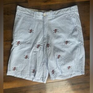 Castaway Seersucker Shorts Skull Embroidery Nantucket Island Preppy